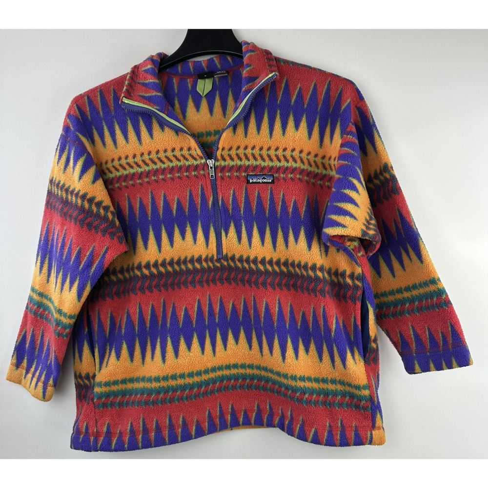 VTG Patagonia Minnehaha Laughing Waters Flame Snap Fleece Kid 12 Small Adult - Picture 11 of 16